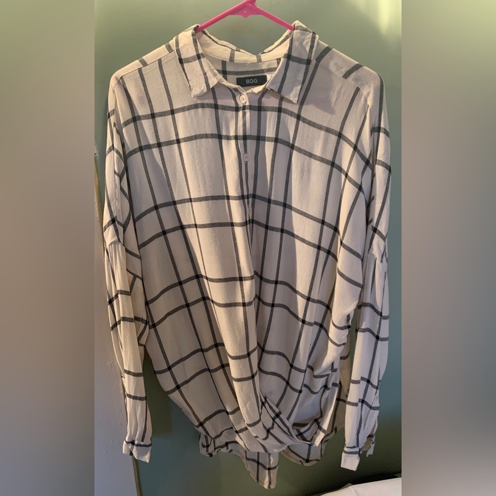 BDG Urban Outfitters Plaid Twist Button Front High low Top size S
